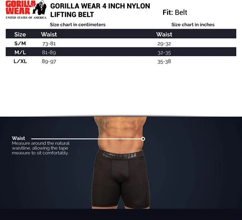 Gorilla Wear 4 Inch Nylon Lifting Belt - Schwarz/Rot Stitched