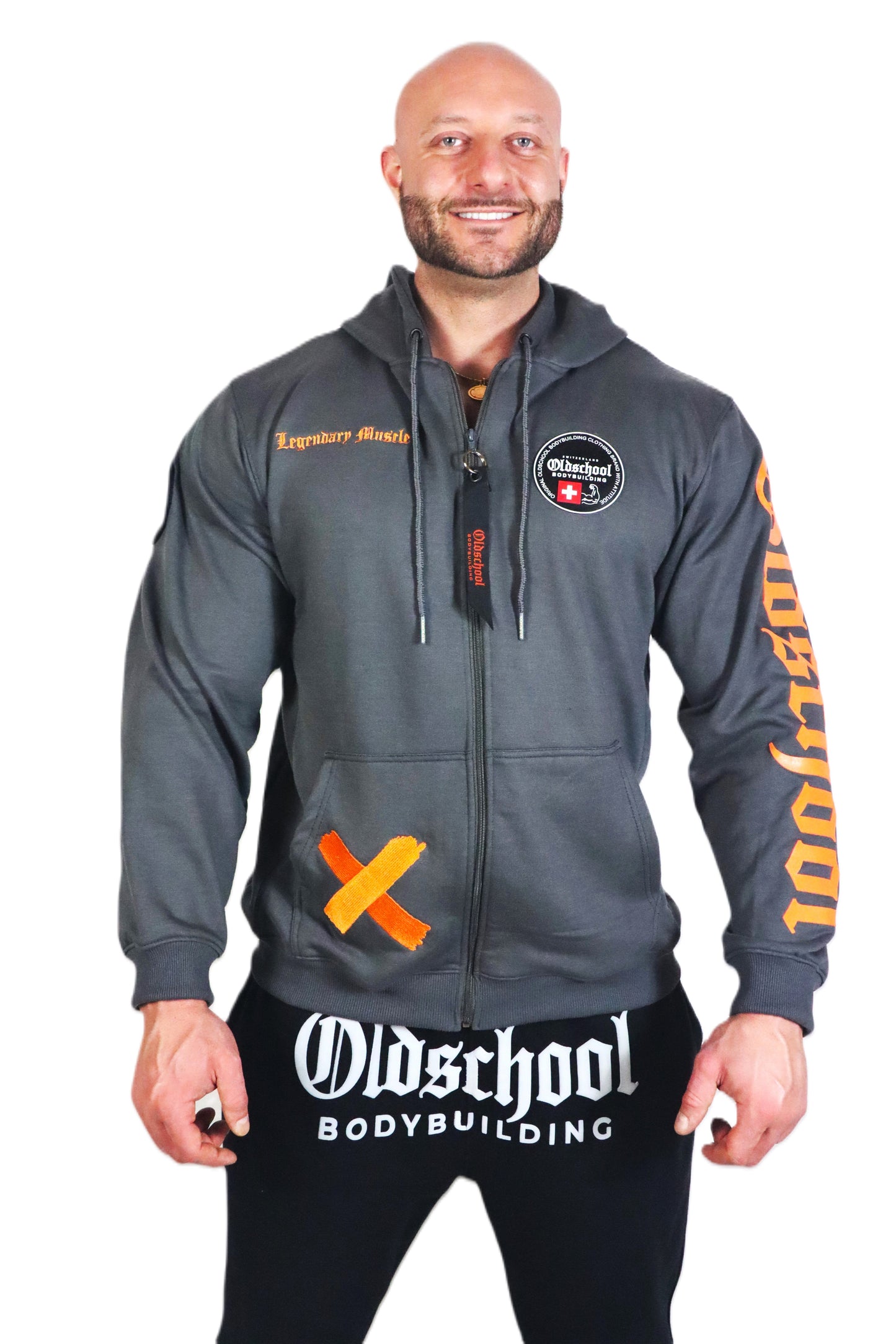 LEGACY BADGES ZIPPED HOODIE GRAU/ORANGE