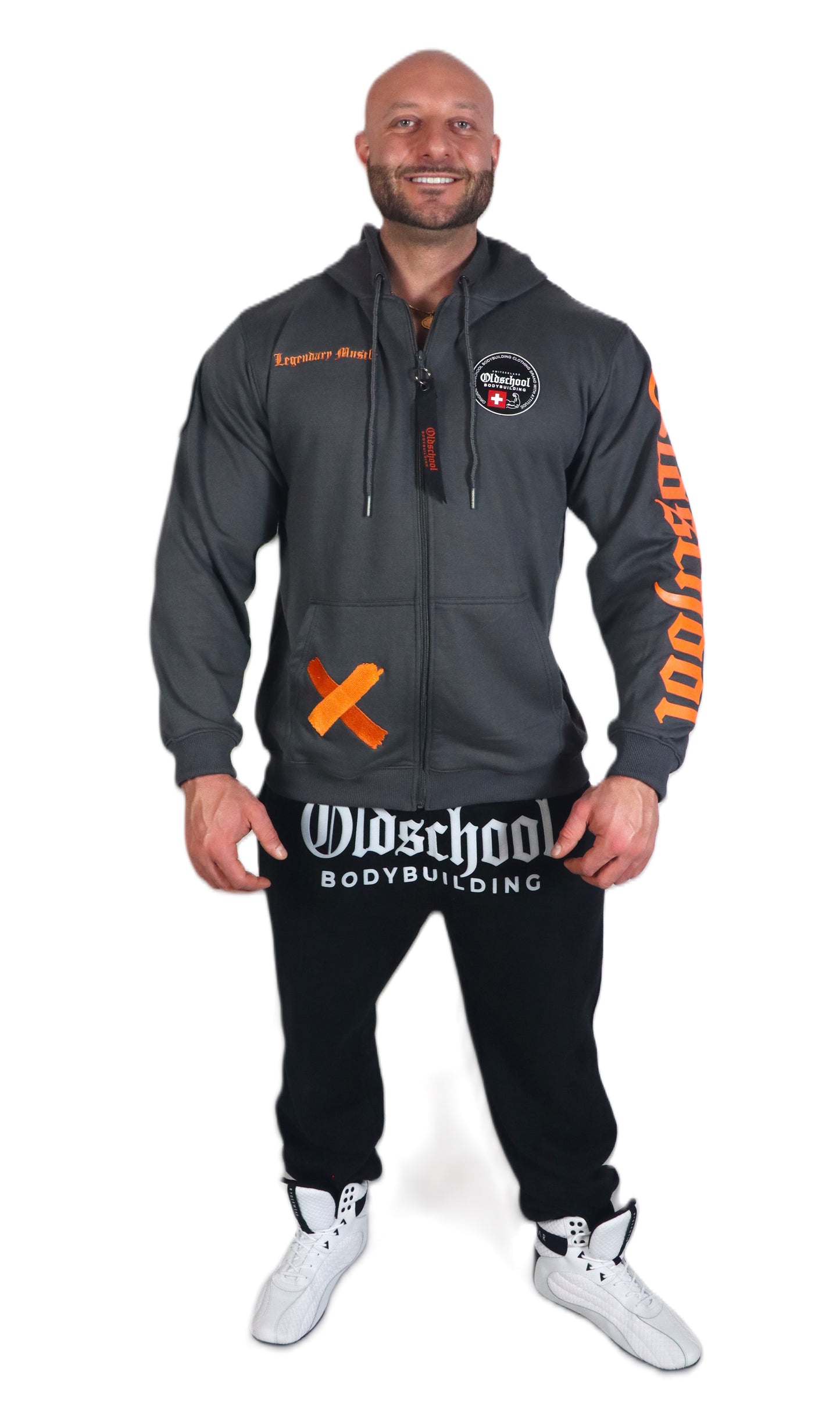 LEGACY BADGES ZIPPED HOODIE GRAU/ORANGE
