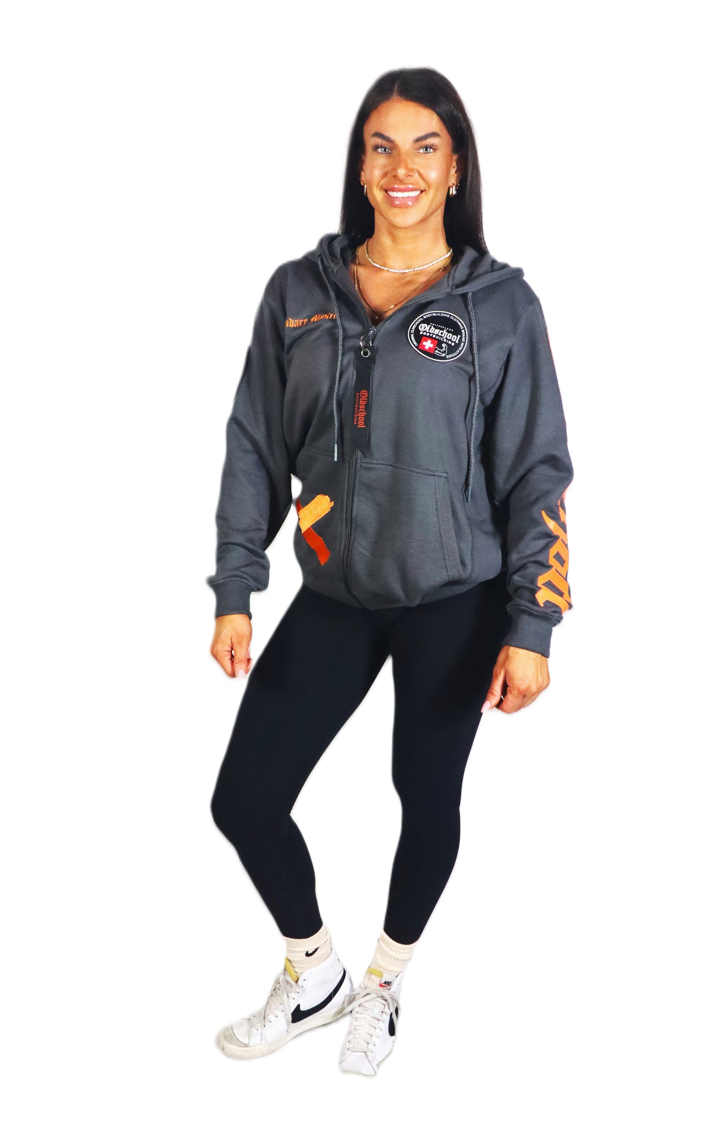 LEGACY BADGES ZIPPED HOODIE GRAU/ORANGE