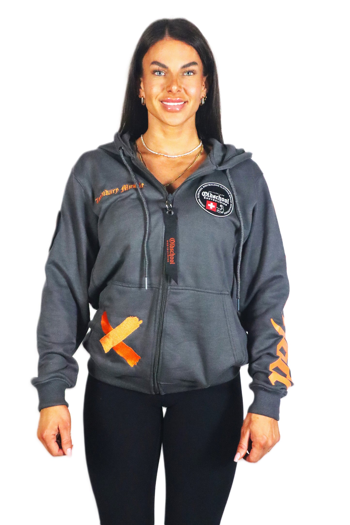LEGACY BADGES ZIPPED HOODIE GRAU/ORANGE