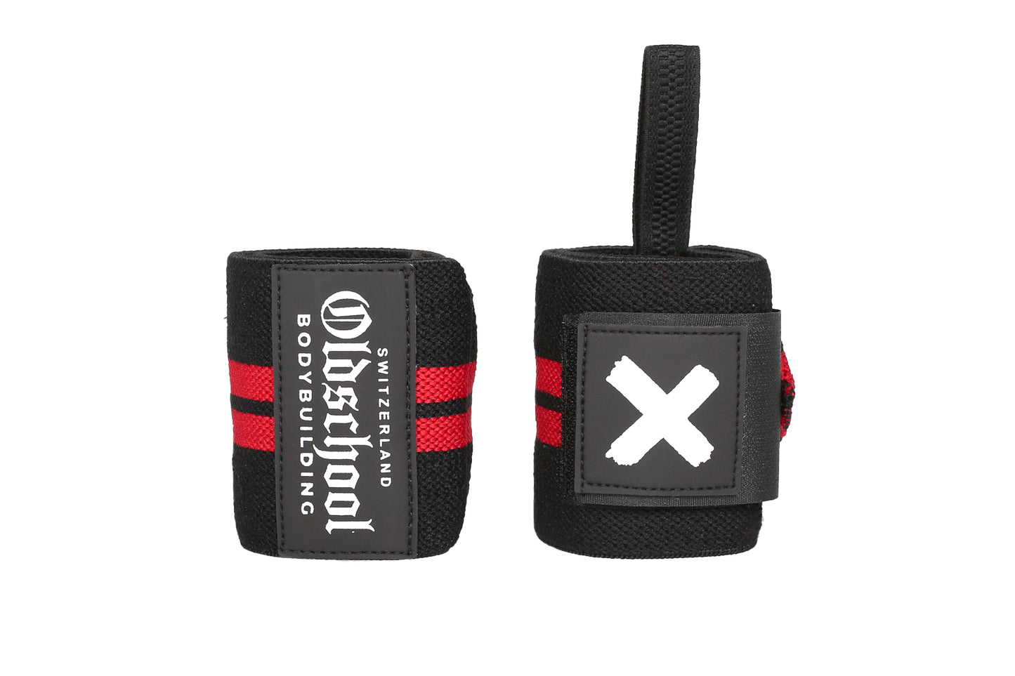 OLDSCHOOL BODYBUILDING HANDGELENK BANDAGEN SCHWARZ ROT