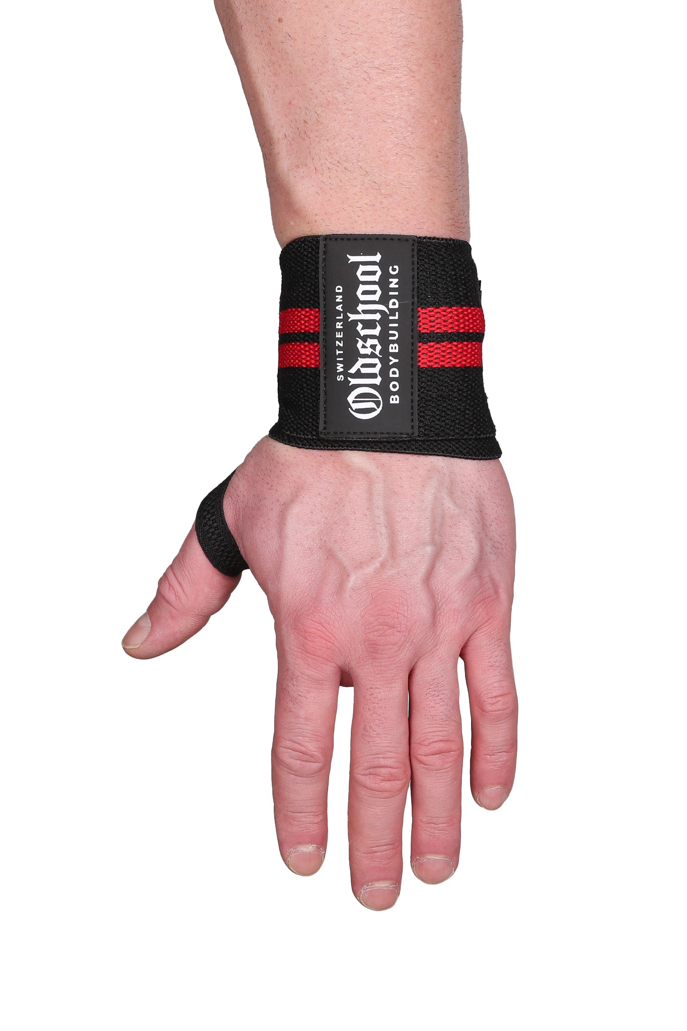 OLDSCHOOL BODYBUILDING HANDGELENK BANDAGEN SCHWARZ ROT