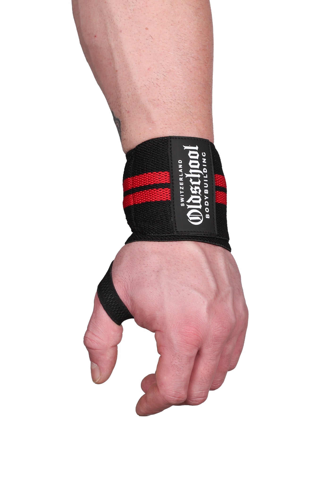 OLDSCHOOL BODYBUILDING HANDGELENK BANDAGEN SCHWARZ ROT