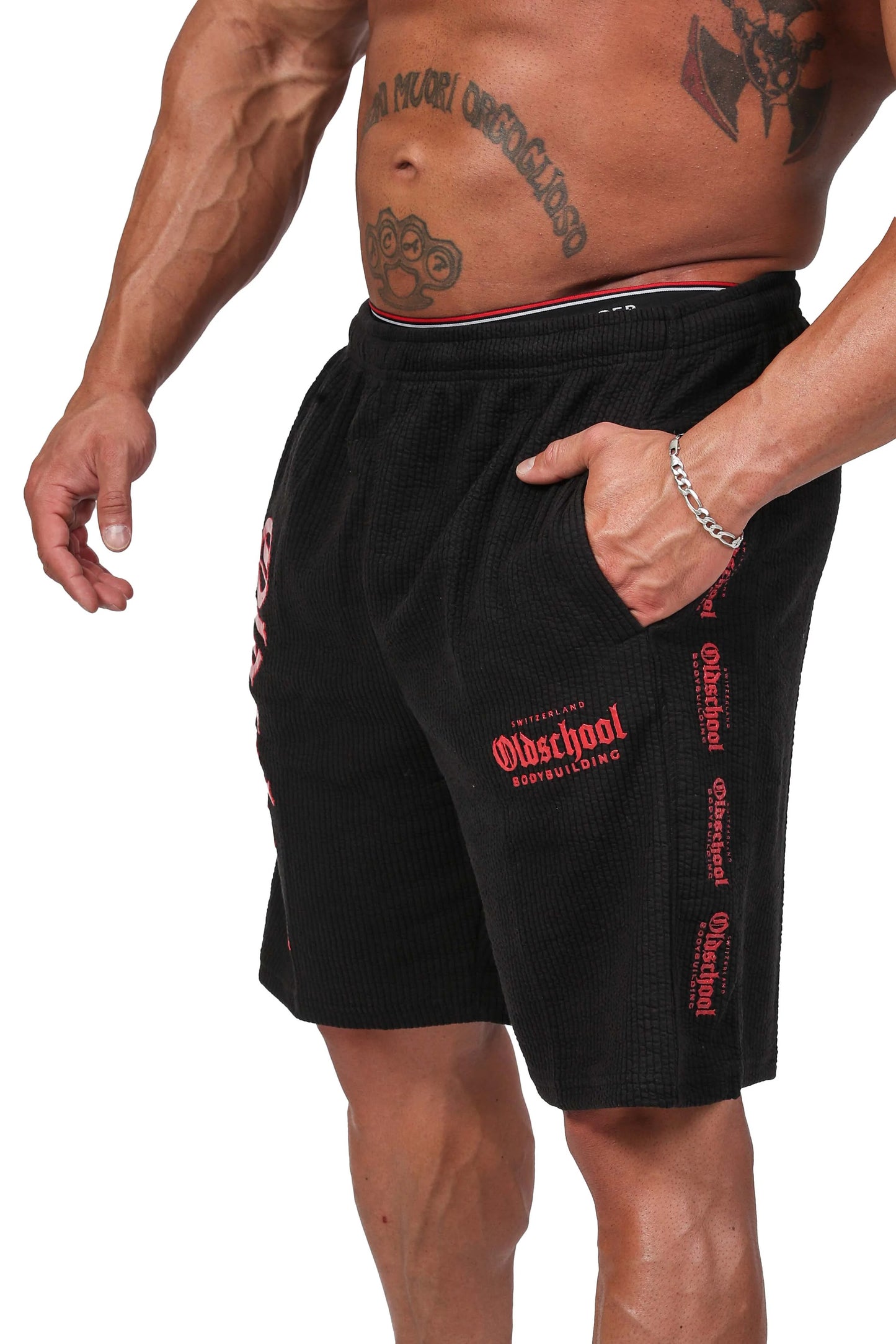 OLDSCHOOLBODYBUILDING RIPPED SHORTS SCHWARZ/ROT