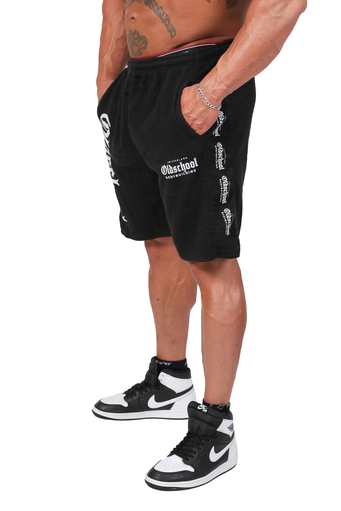 OLDSCHOOLBODYBUILDING RIPPED SHORTS SCHWARZ/WEISS