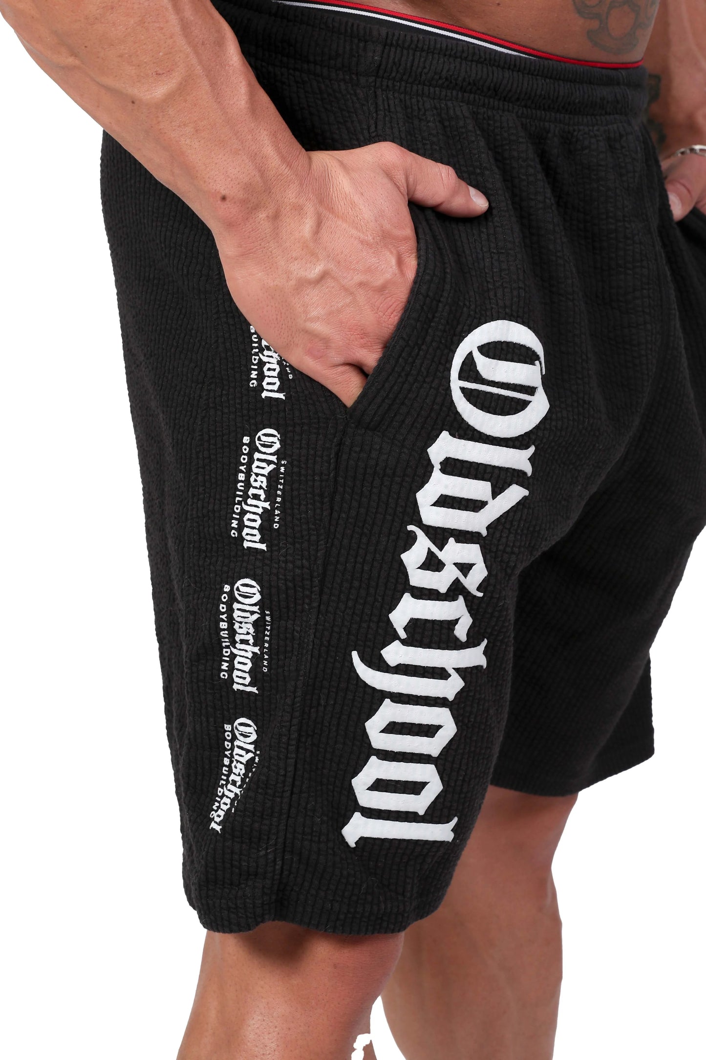 OLDSCHOOLBODYBUILDING RIPPED SHORTS SCHWARZ/WEISS
