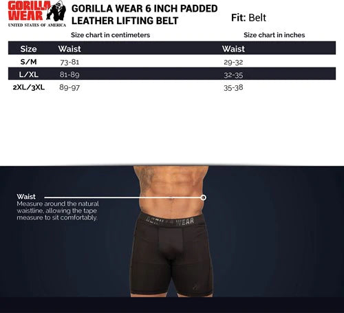 Gorilla Wear 6 Inch Padded Leather Lifting Belt - Schwarz/Schwarz