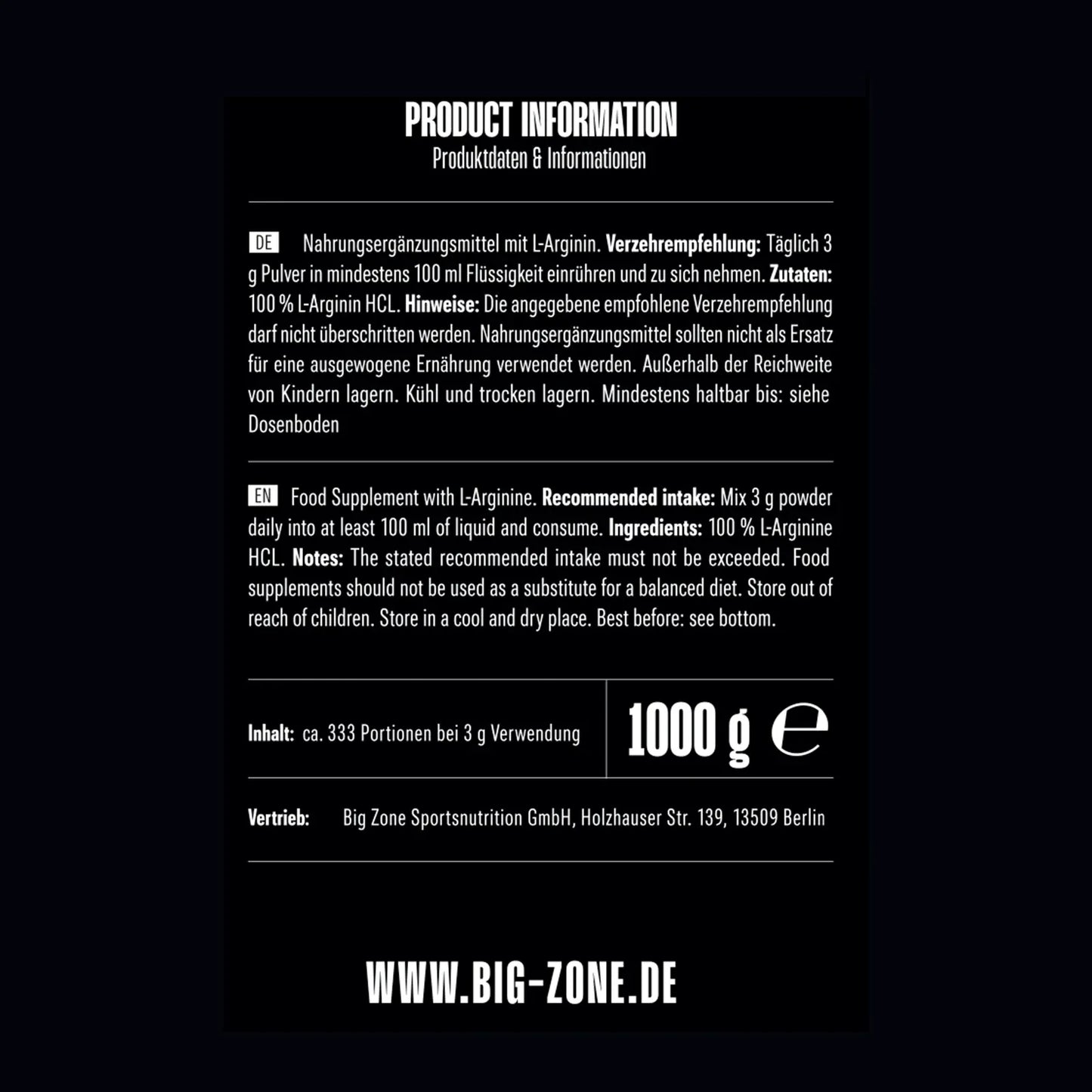 Big Zone Arginin HCL (1000g)