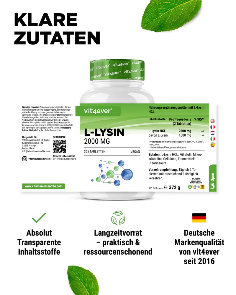 Vit4ever L-Lysin 1000 mg hochdosiert
