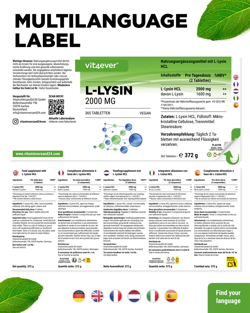 Vit4ever L-Lysin 1000 mg hochdosiert