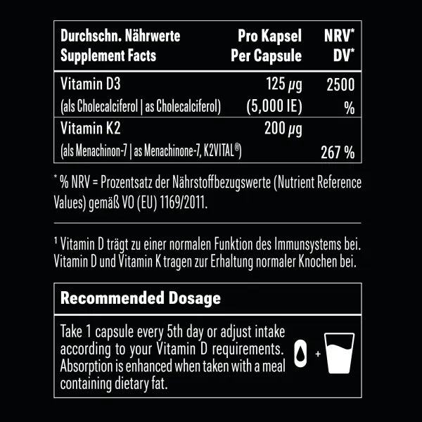 Big Zone Vitamin D3 + K2 Liquid Caps (90 Kapseln)