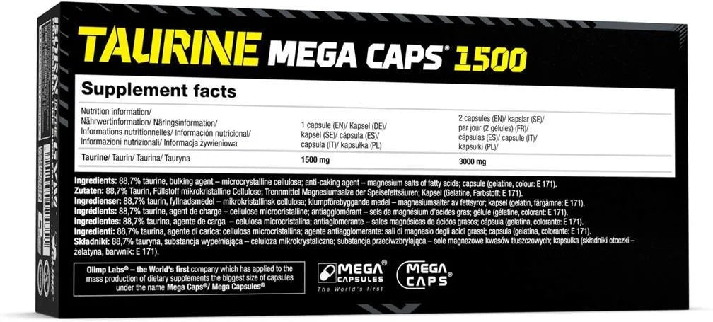 TAURIN MEGA CAPS® – 1500mg hochwertiges Taurin in einer Kapsel