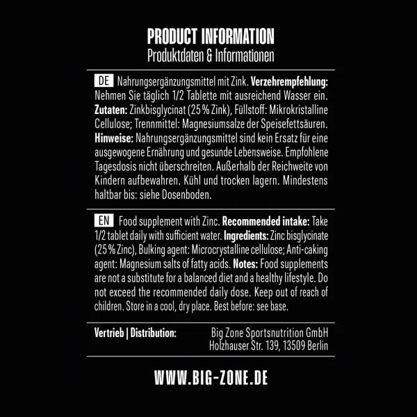 Big Zone Zink Bisglycinat (150 Tabletten)